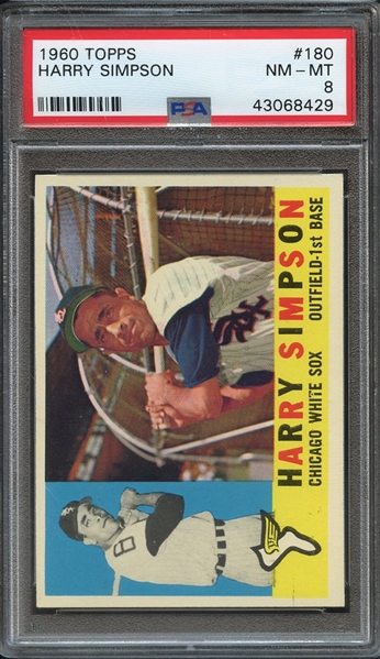 1960 TOPPS 180 HARRY SIMPSON PSA NM-MT 8