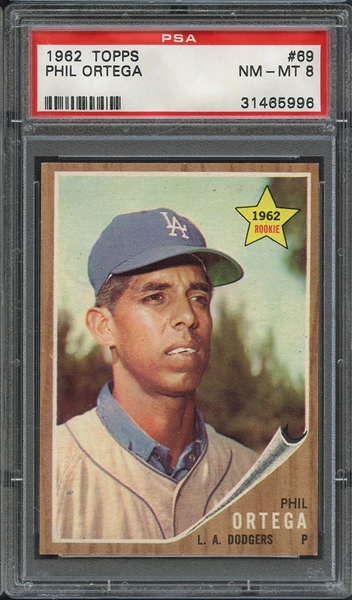 1962 TOPPS 69 PHIL ORTEGA PSA NM-MT 8