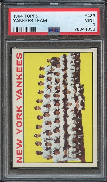 1964 TOPPS 433 YANKEES TEAM PSA MINT 9