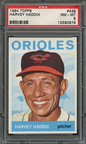 1964 TOPPS 439 HARVEY HADDIX PSA NM-MT 8