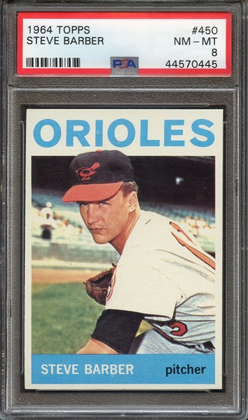 1964 TOPPS 450 STEVE BARBER PSA NM-MT 8