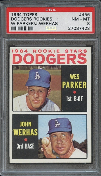 1964 TOPPS 456 DODGERS ROOKIES W.PARKER/J.WERHAS PSA NM-MT 8