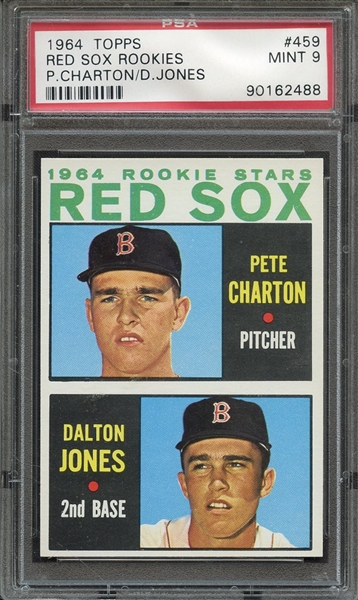 1964 TOPPS 459 RED SOX ROOKIES P.CHARTON/D.JONES PSA MINT 9