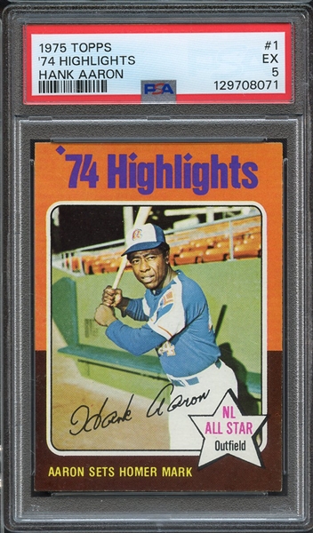 1975 TOPPS 1 '74 HIGHLIGHTS HANK AARON PSA EX 5