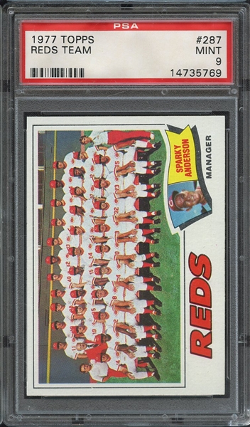 1977 TOPPS 287 REDS TEAM PSA MINT 9