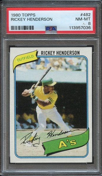 1980 TOPPS 482 RICKEY HENDERSON PSA NM-MT 8