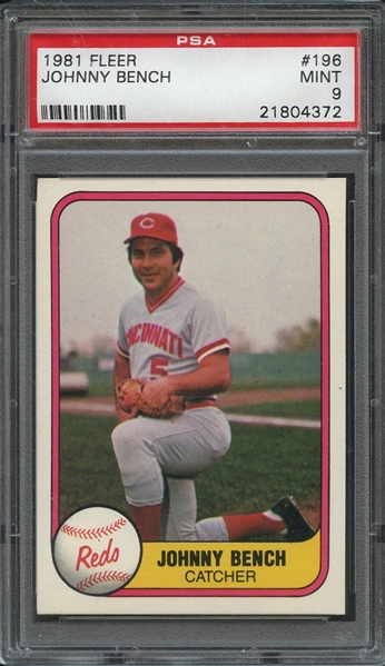 1981 FLEER 196 JOHNNY BENCH PSA MINT 9