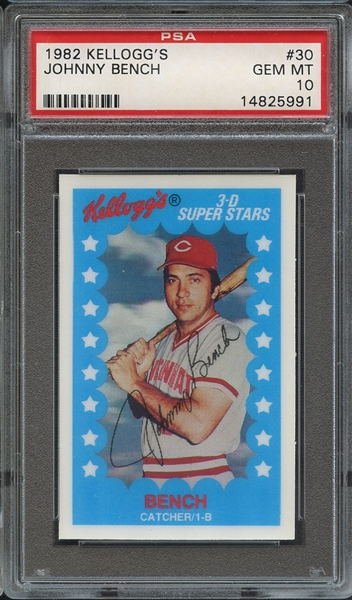 1982 KELLOGG'S 30 JOHNNY BENCH PSA GEM MT 10