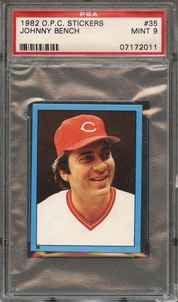 1982 O-PEE-CHEE STICKERS 35 JOHNNY BENCH PSA MINT 9