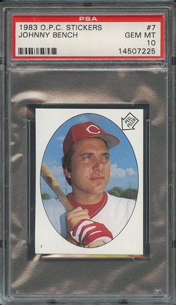 1983 O-PEE-CHEE STICKERS 7 JOHNNY BENCH PSA GEM MT 10