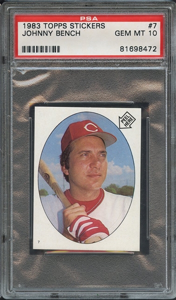 1983 TOPPS STICKERS 7 JOHNNY BENCH PSA GEM MT 10
