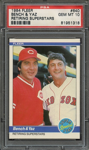 1984 FLEER 640 BENCH & YAZ RETIRING SUPERSTARS PSA GEM MT 10