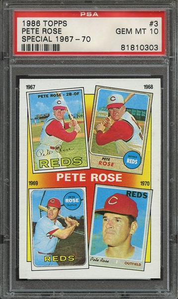 1986 TOPPS 3 PETE ROSE SPECIAL 1967-70 PSA GEM MT 10