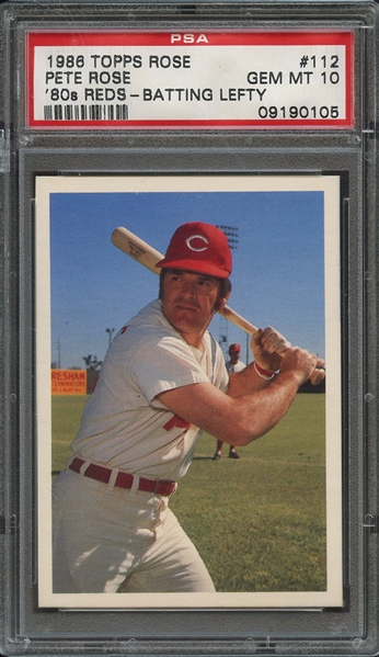 1986 TOPPS PETE ROSE SET 112 PETE ROSE '80s REDS-BATTING LEFTY PSA GEM MT 10