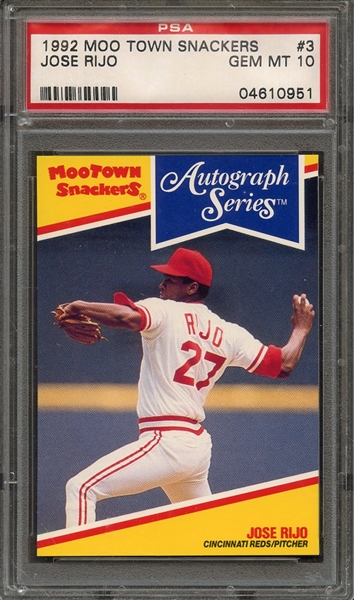 1992 MOO TOWN SNACKERS 3 JOSE RIJO PERFORATED PSA GEM MT 10