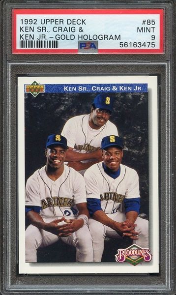 1992 UPPER DECK 85 KEN SR., CRAIG & KEN JR.-GOLD HOLOGRAM PSA MINT 9
