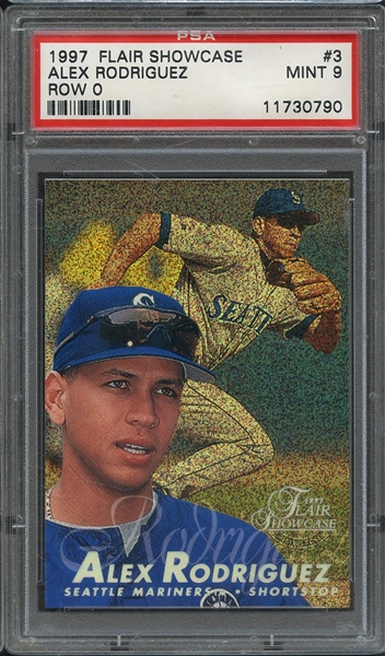 1997 FLAIR SHOWCASE 3 ALEX RODRIGUEZ ROW 0 PSA MINT 9