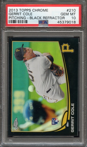 2013 TOPPS CHROME 210 GERRIT COLE PITCHING-BLACK REFRACTOR PSA GEM MT 10