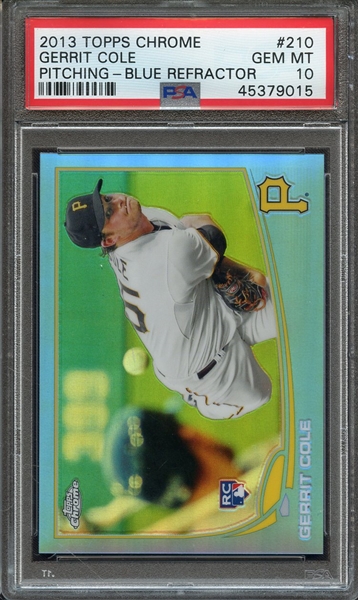 2013 TOPPS CHROME 210 GERRIT COLE PITCHING-BLUE REFRACTOR PSA GEM MT 10