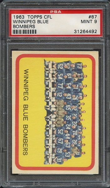 1963 TOPPS CFL 87 WINNIPEG BLUE BOMBERS PSA MINT 9