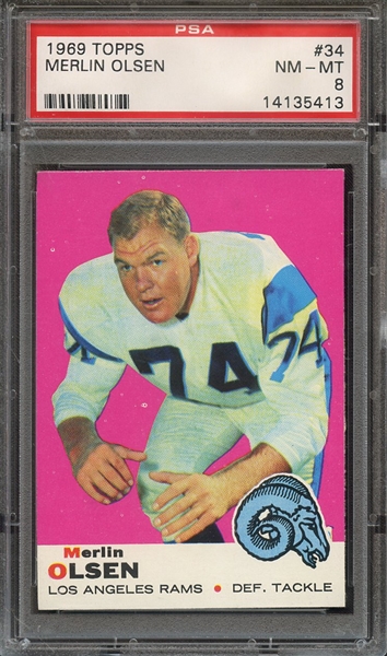 1969 TOPPS 34 MERLIN OLSEN PSA NM-MT 8