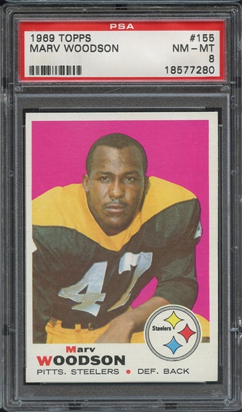 1969 TOPPS 155 MARV WOODSON PSA NM-MT 8