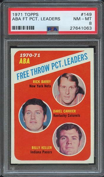 1971 TOPPS 149 ABA FT PCT. LEADERS PSA NM-MT 8
