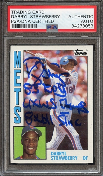 1984 TOPPS 182 SIGNED DARRYL STRAWBERRY 83 ROY 4 X WS CHAMPS 8X ALL STAR PSA/DNA AUTO AUTHENTIC