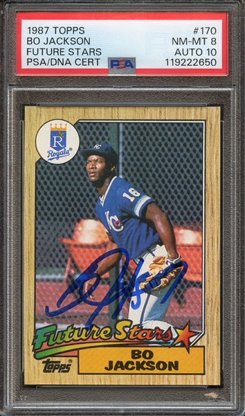 1987 TOPPS 170 SIGNED BO JACKSON PSA NM-MT 8 PSA/DNA AUTO 10
