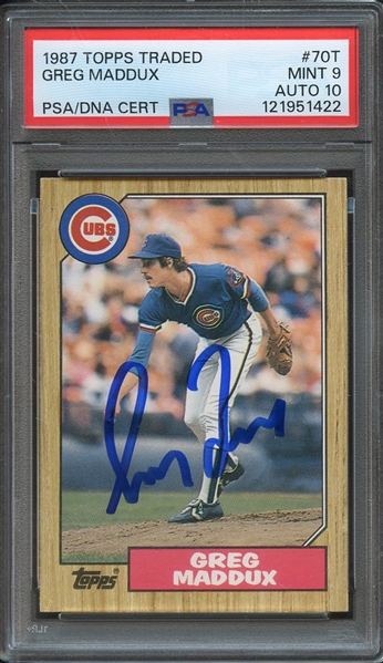 1987 TOPPS TRADED 70T SIGNED GREG MADDUX PSA MINT 9 PSA/DNA AUTO 10