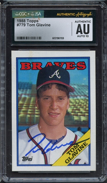 1988 TOPPS 779 SIGNED TOM GLAVINE CGC AUTHENTIC JSA AUTO 10