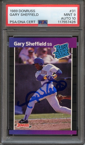 1989 DONRUSS 31 SIGNED GARY SHEFFIELD PSA MINT 9 PSA/DNA AUTO 10