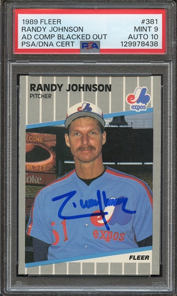 1989 FLEER 381 SIGNED RANDY JOHNSON PSA MINT 9 PSA/DNA AUTO 10