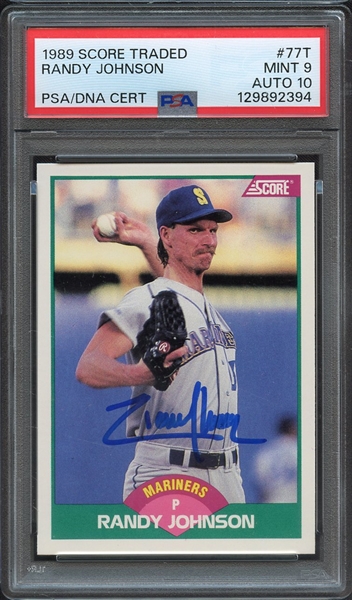 1989 SCORE TRADED 77T SIGNED RANDY JOHNSON PSA MINT 9 PSA/DNA AUTO 10