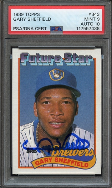 1989 TOPPS 343 SIGNED GARY SHEFFIELD PSA MINT 9 PSA/DNA AUTO 10