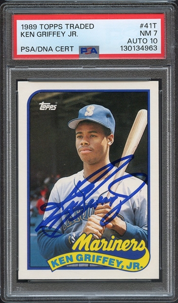 1989 TOPPS TRADED 41T SIGNED KEN GRIFFEY JR PSA NM 7 PSA/DNA AUTO 10
