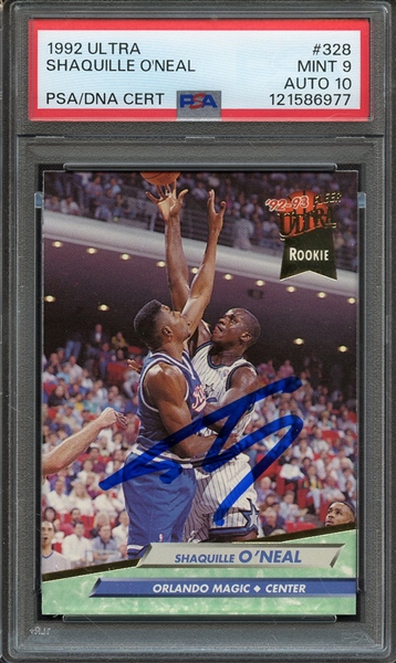 1992 ULTRA 328 SIGNED SHAQUILLE O'NEAL PSA MINT 9 PSA/DNA AUTO 10