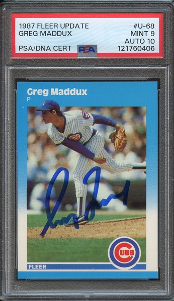 1987 FLEER UPDATE U68 SIGNED GREG MADDUX PSA MINT 9 PSA/DNA AUTO 10
