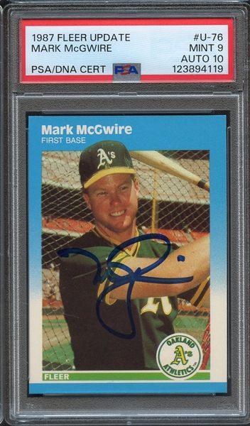 1987 FLEER UPDATE U76 SIGNED MARK MCGWIRE PSA MINT 9 PSA/DNA AUTO 10
