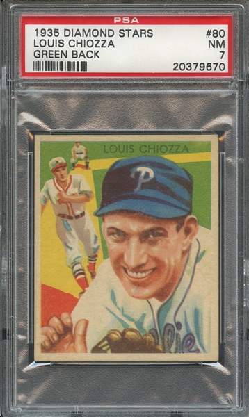 1935 DIAMOND STARS 80 LOUIS CHIOZZA GREEN BACK PSA NM 7