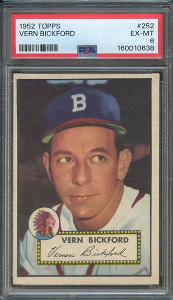 1952 TOPPS 252 VERN BICKFORD PSA EX-MT 6