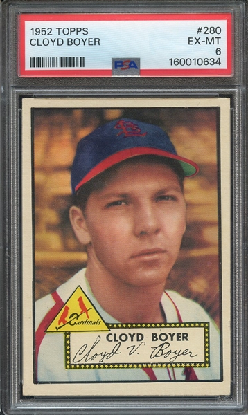 1952 TOPPS 280 CLOYD BOYER PSA EX-MT 6