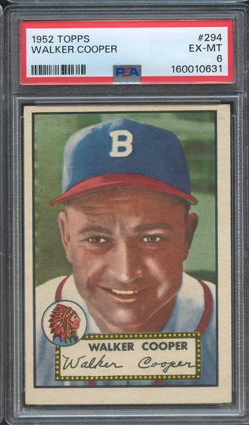 1952 TOPPS 294 WALKER COOPER PSA EX-MT 6