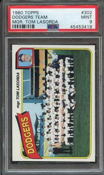 1980 TOPPS 302 DODGERS TEAM MGR. TOM LASORDA PSA MINT 9