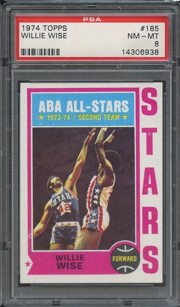 1974 TOPPS 185 WILLIE WISE PSA NM-MT 8