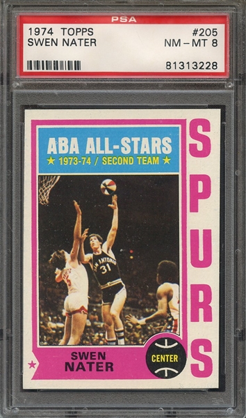 1974 TOPPS 205 SWEN NATER PSA NM-MT 8