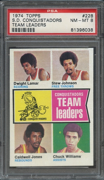 1974 TOPPS 228 S.D. CONQUISTADORS TEAM LEADERS PSA NM-MT 8
