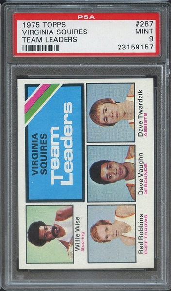 1975 TOPPS 287 VIRGINIA SQUIRES TEAM LEADERS PSA MINT 9