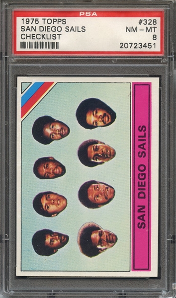 1975 TOPPS 328 SAN DIEGO SAILS CHECKLIST PSA NM-MT 8