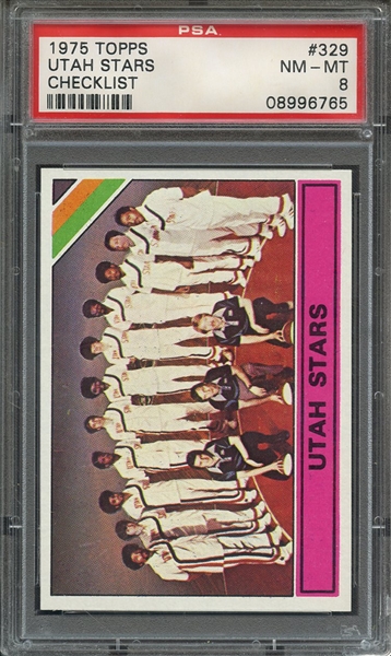 1975 TOPPS 329 UTAH STARS CHECKLIST PSA NM-MT 8